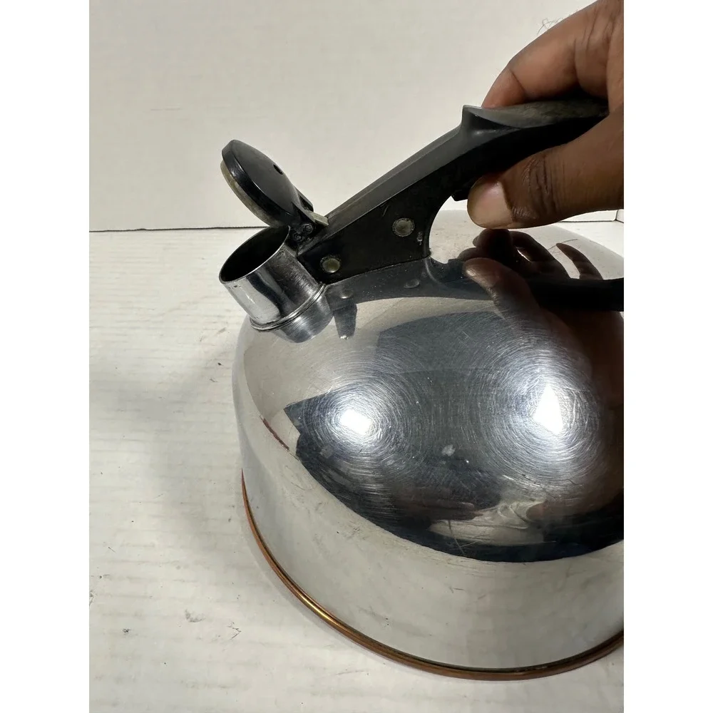 Vintage Revere Ware 1801 Copper Bottom Stainless Steel Whistling Tea Kettle USA